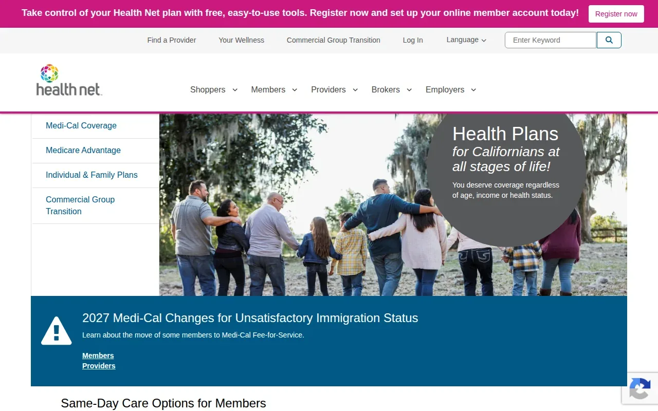 Screenshot of the Health Net website