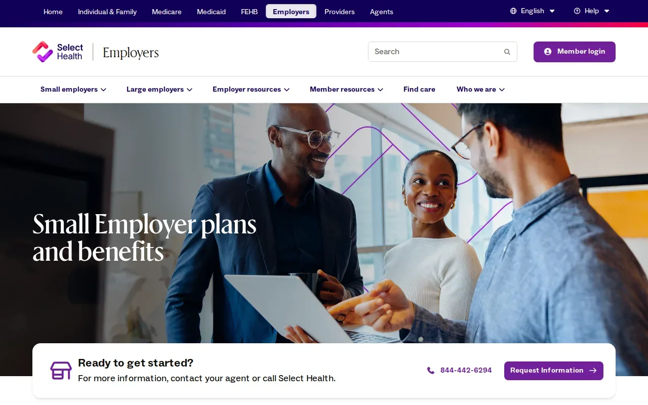 Screenshot of the Select Health website