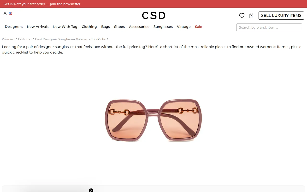 CSD (Consigned Sealed Delivered): visual reference for 1. CSD (Consigned Sealed Delivered) (Our Top Pick) — Curated Pre‑Owned Gucci Sunglasses