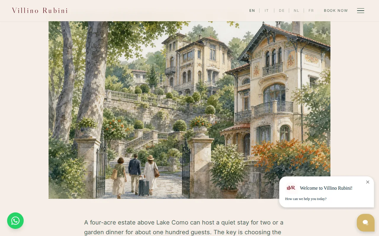 Screenshot of the Villa Rental at Villino Rubini website