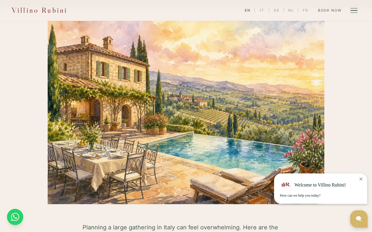 Screenshot of the Experience Stays at Villino Rubini website