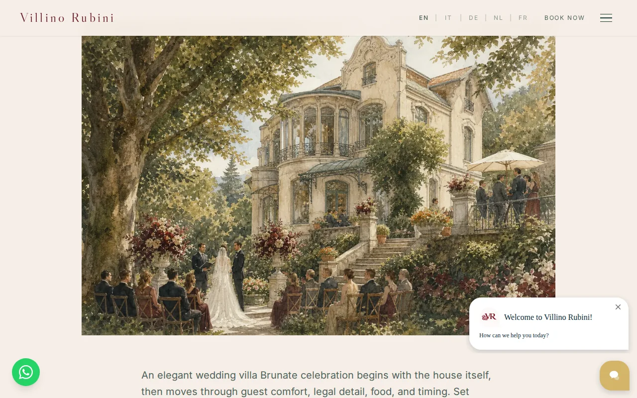Screenshot of the Weddings and Celebrations at Villino Rubini website