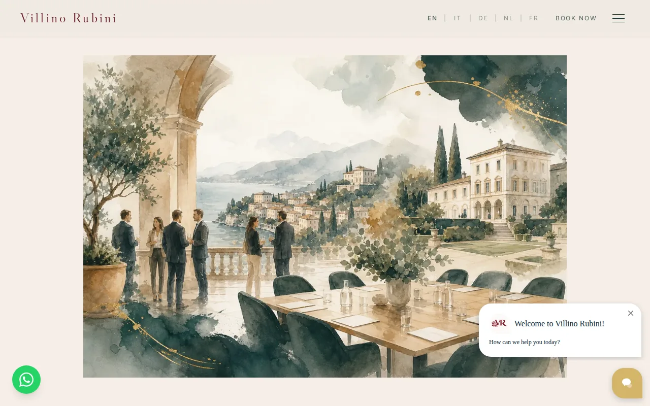 Screenshot of the Corporate Events and Retreats at Villino Rubini website