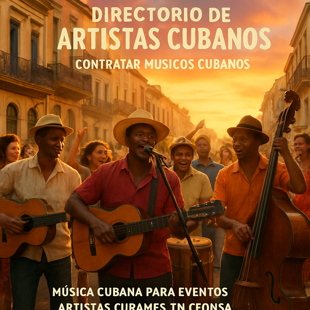 A lively Cuban street band playing son music at sunset, with vibrant colors and dancing crowd. Alt: música son cubano en eventos europeos