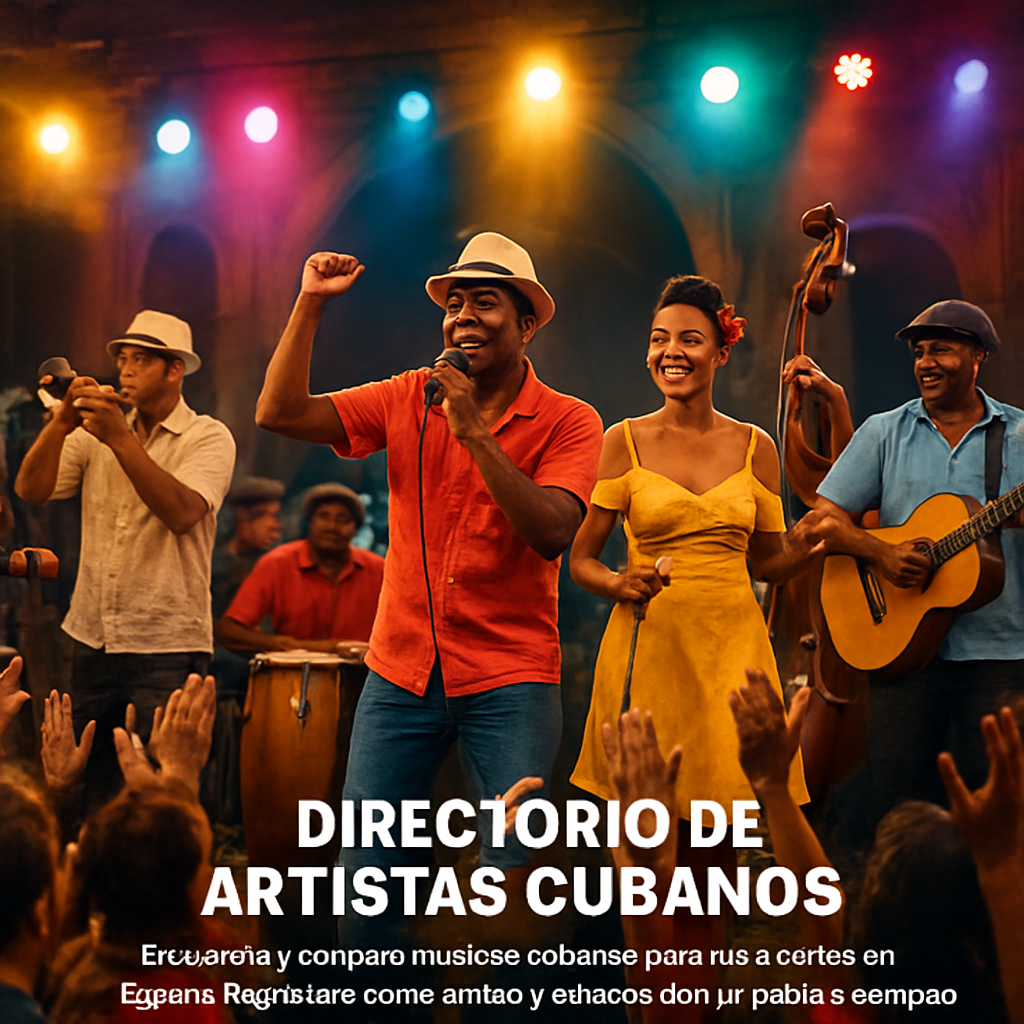 A vibrant Cuban band performing on a European outdoor stage, with colorful lights and a cheering audience. Alt: grupo de musica cubana en vivo en Europa