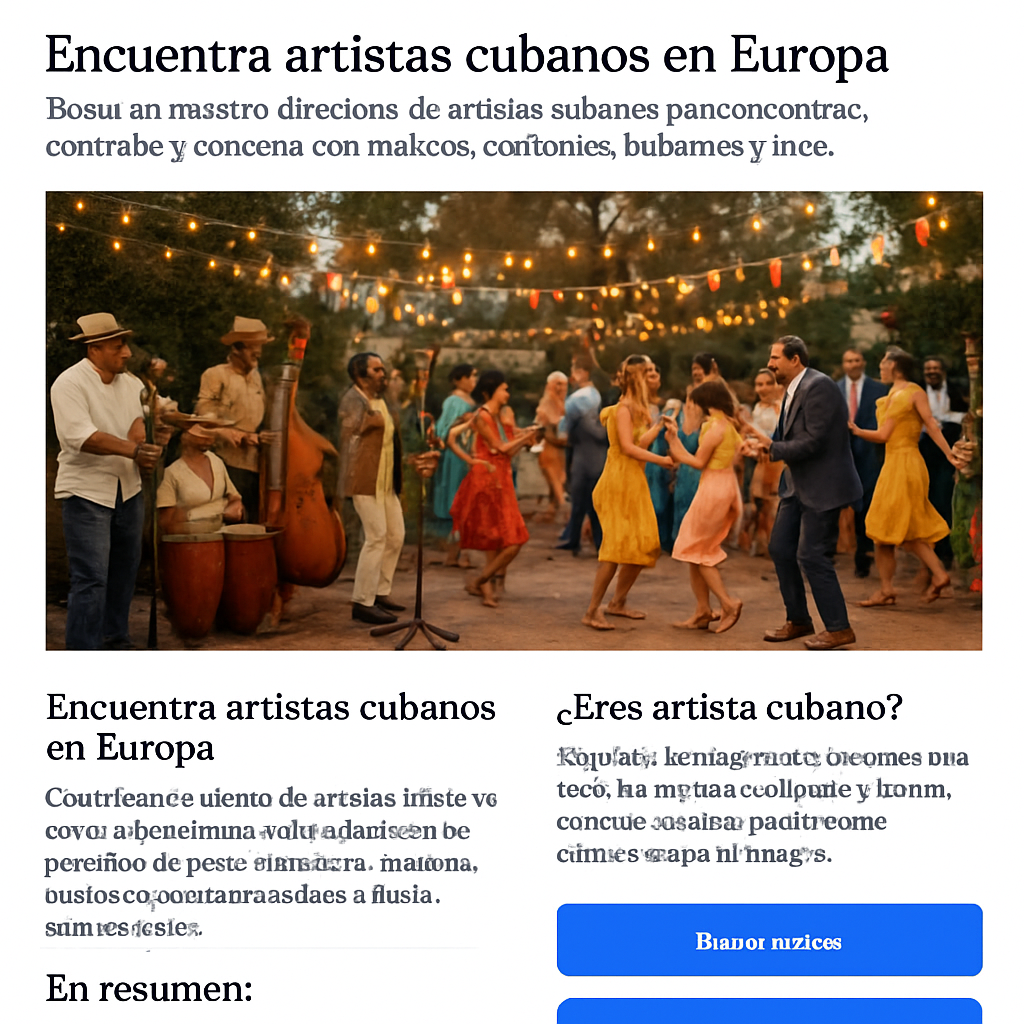 A vibrant outdoor wedding scene in Madrid with a Cuban salsa band playing, guests dancing under string lights, colorful decor. Alt: grupo de salsa para eventos en una boda al aire libre en Madrid.