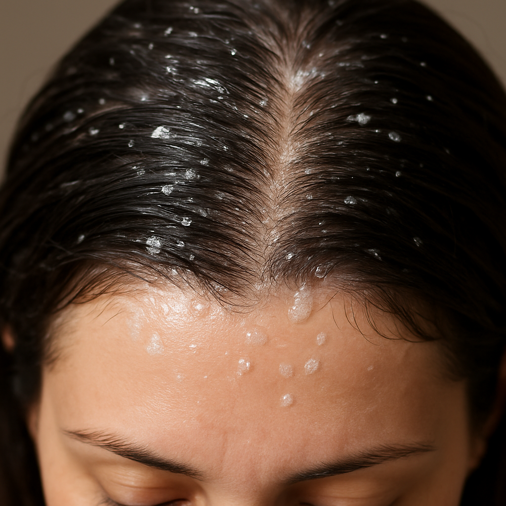 A close‑up of a woman’s scalp with droplets of shampoo, showing healthy follicles and a subtle shine. Alt: hair growth shampoo for women integrated into a treatment routine.