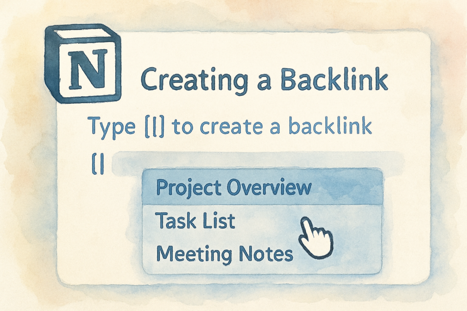 Illustration of creating a backlink with double brackets in Notion; Alt: Notion backlink creation with double brackets showing dynamic links