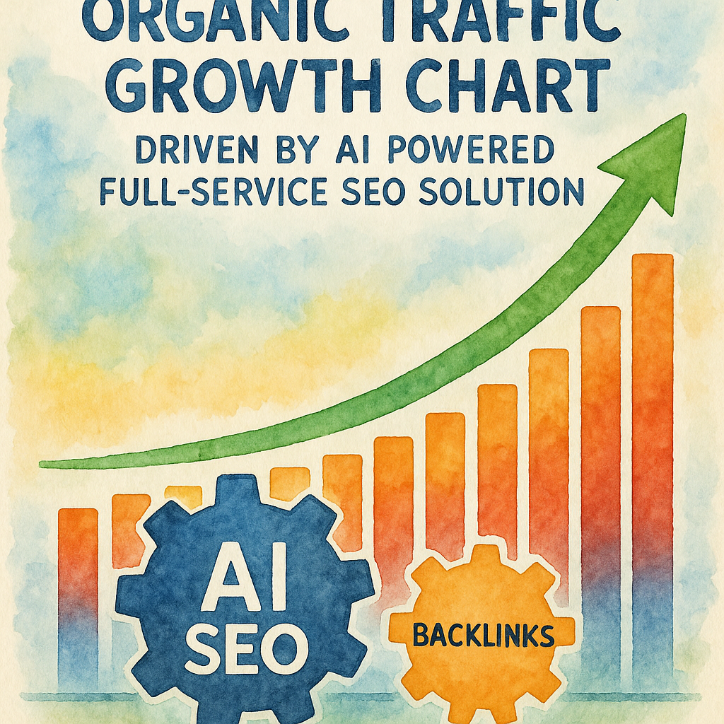 Visualization of a growing organic traffic graph powered by AI SEO automation and backlink building. Alt: Organic traffic growth chart driven by ai powered full-service seo solution.