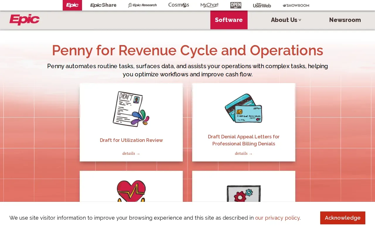 Screenshot of the Penny by Epic website