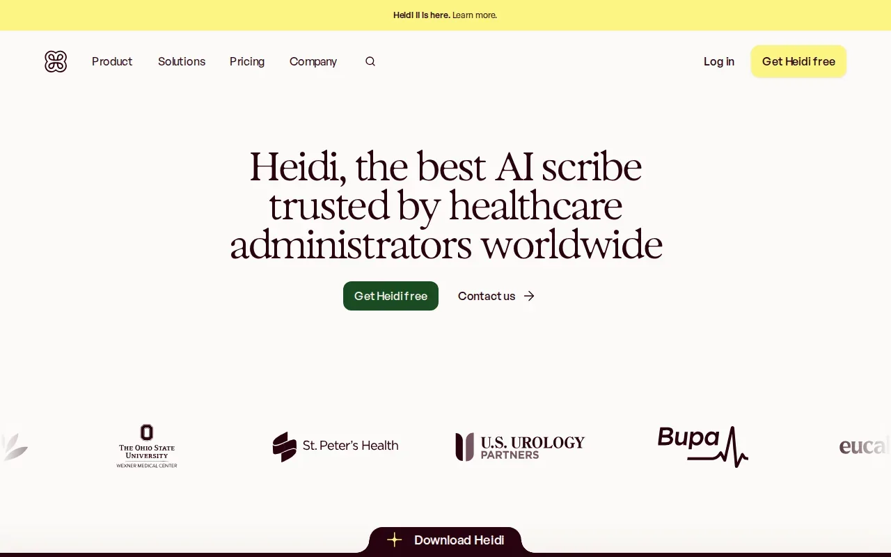 Screenshot of the Heidi Health AI website