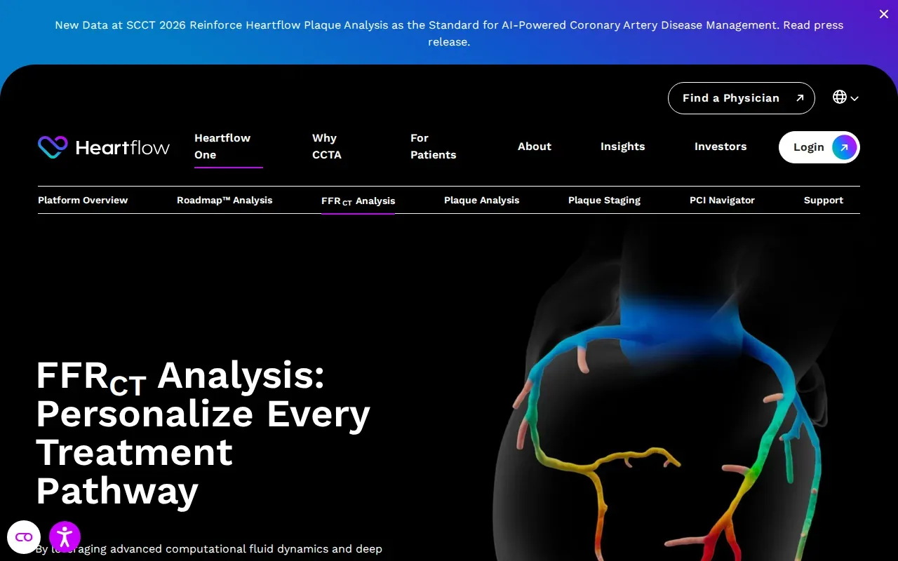 Screenshot of the HeartFlow FFRCT website