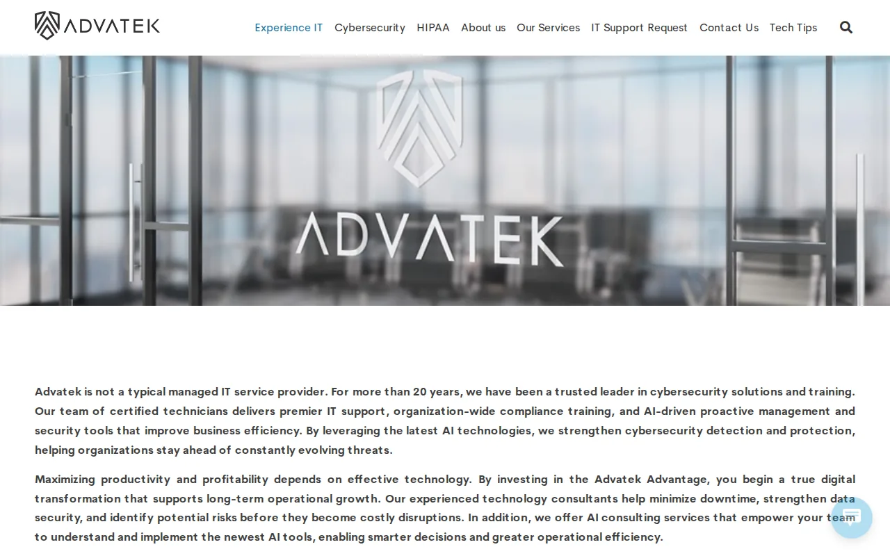 Screenshot of the Advatek website