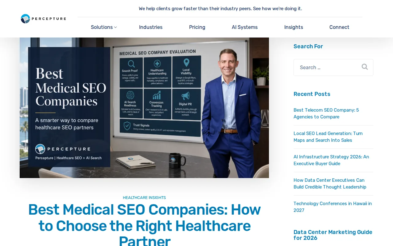 Best Healthcare SEO Agencies in 2026 2 Screenshot of the Percepture website