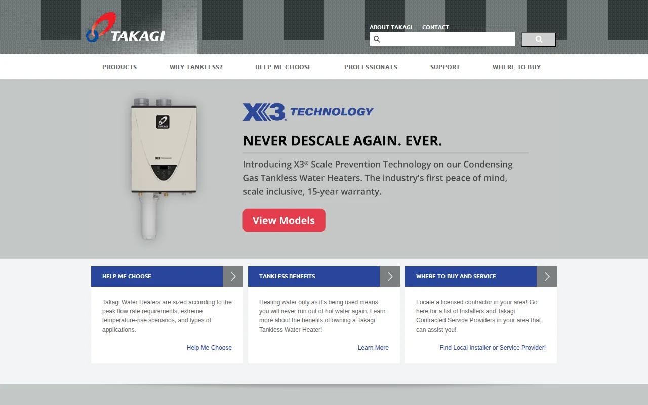Takagi: visual reference for 6. Takagi — Whole‑House Gas Tankless Water Heater