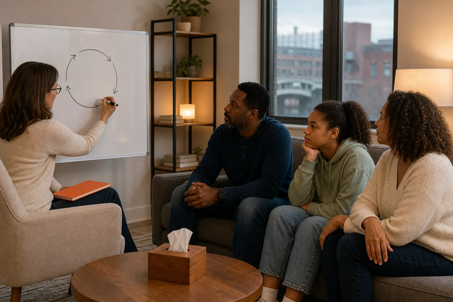therapist mapping a high conflict family cycle during family therapy