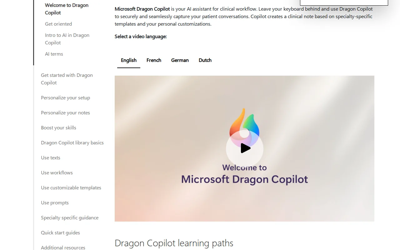 Screenshot of the Microsoft Dragon Copilot website