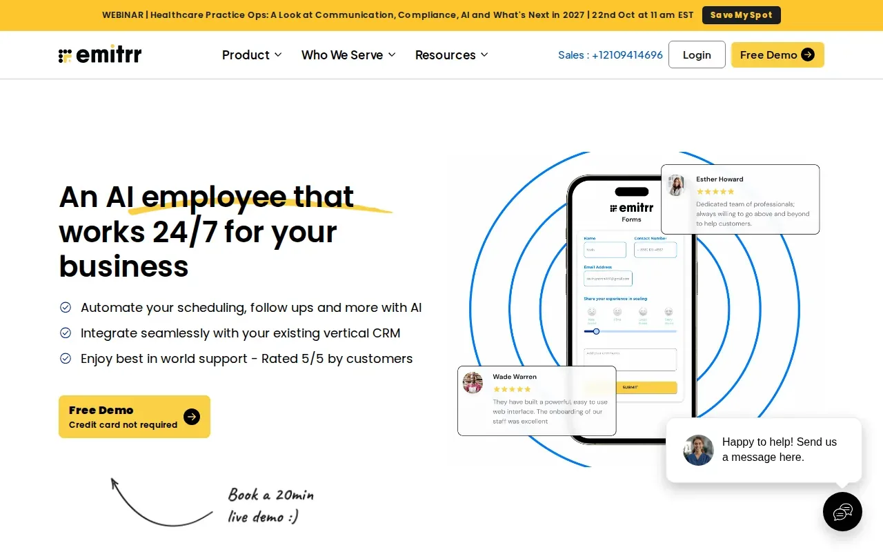 Screenshot of the Emitrr website