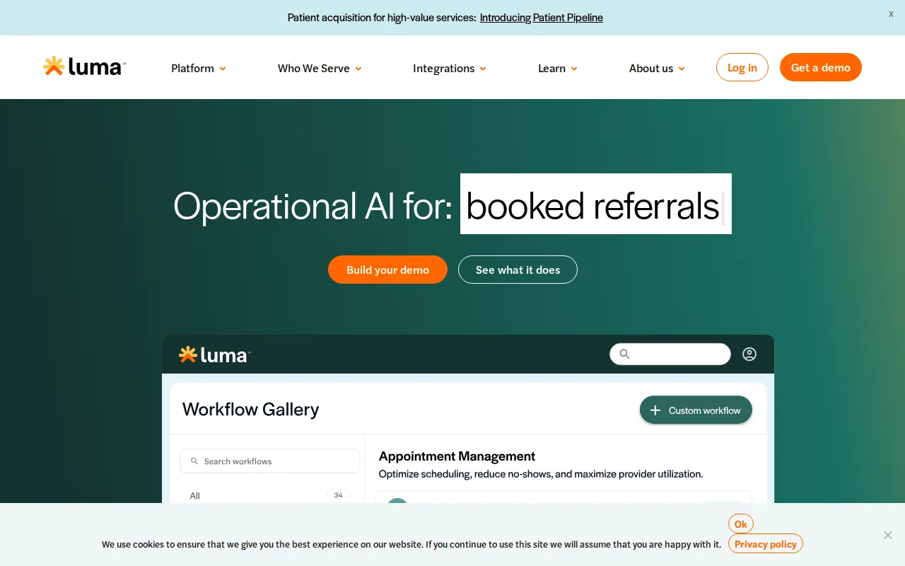 Screenshot of the Luma Health AI website
