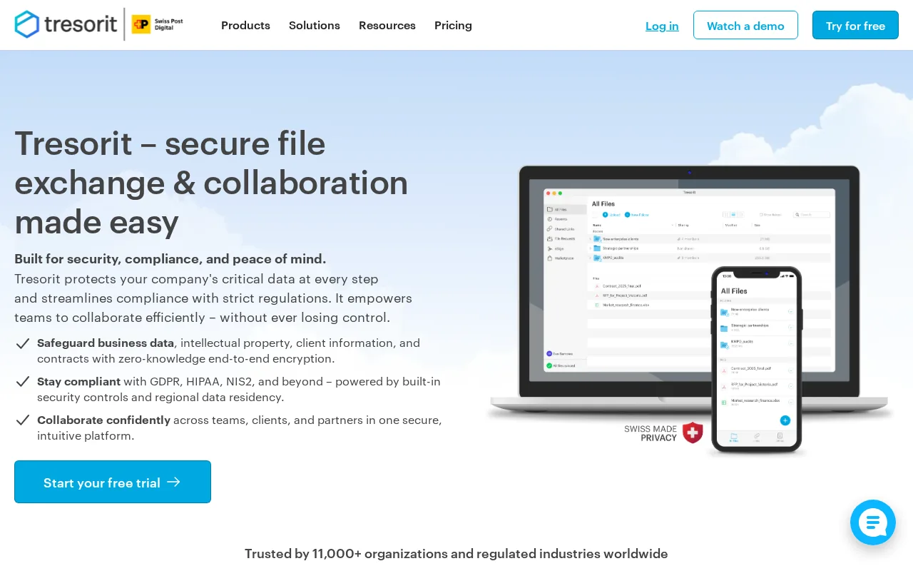 Screenshot of the Tresorit website