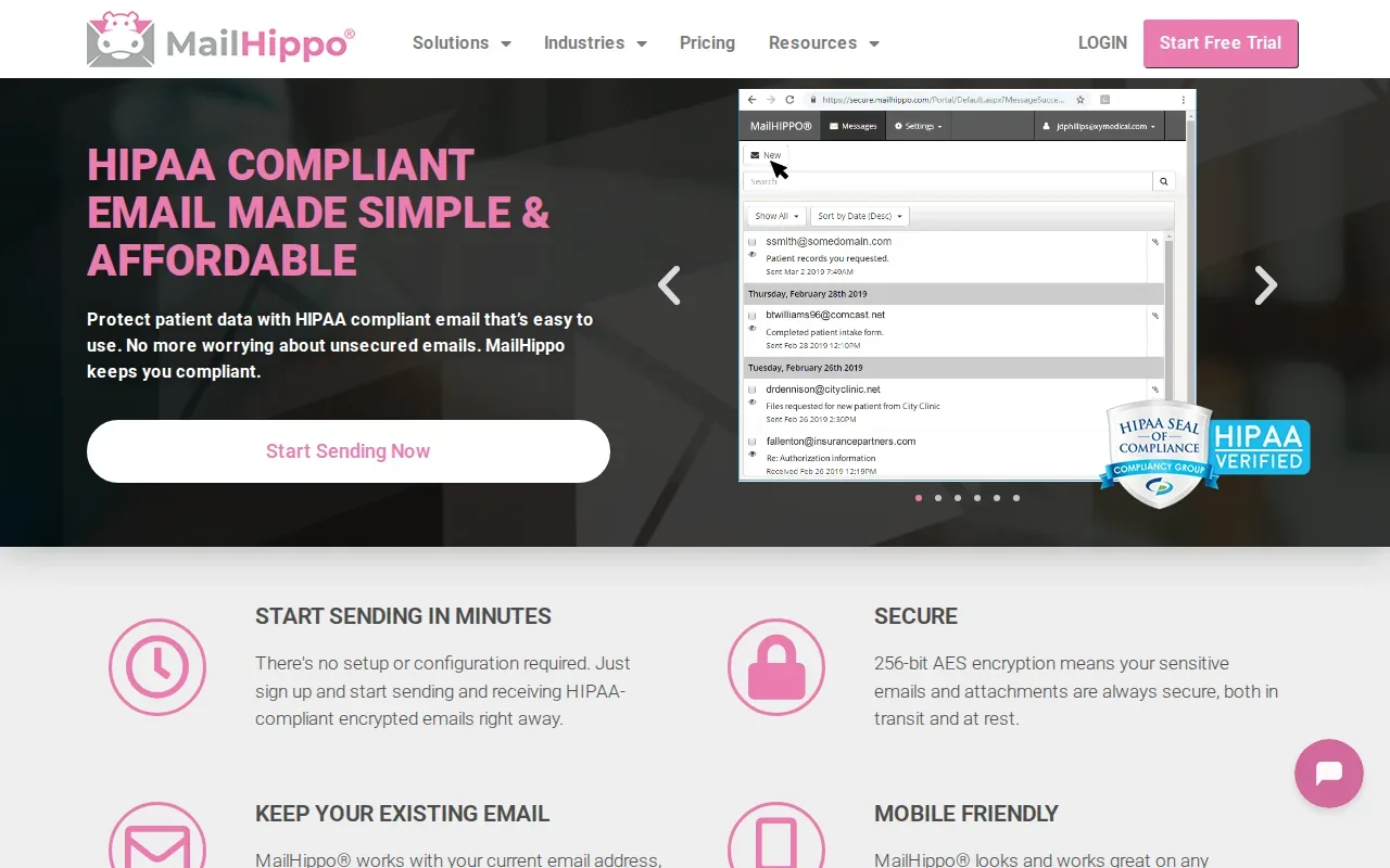 Screenshot of the MailHippo website