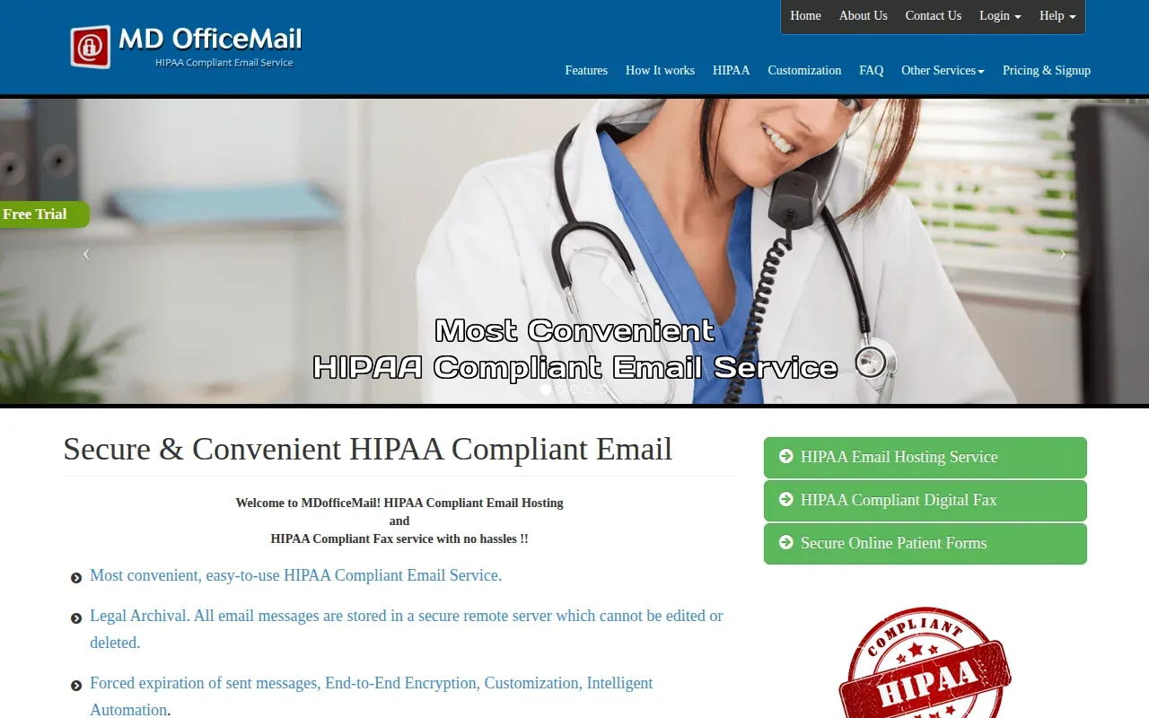 Screenshot of the MDofficeMail website