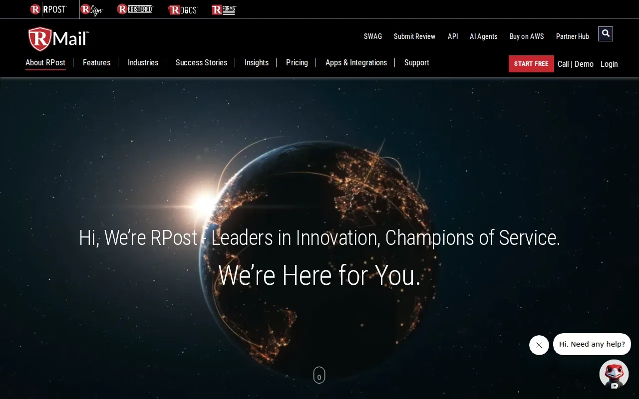 Screenshot of the RMail by RPost website