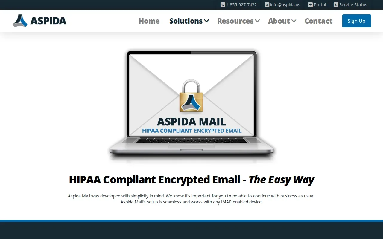 Screenshot of the Aspida Mail website
