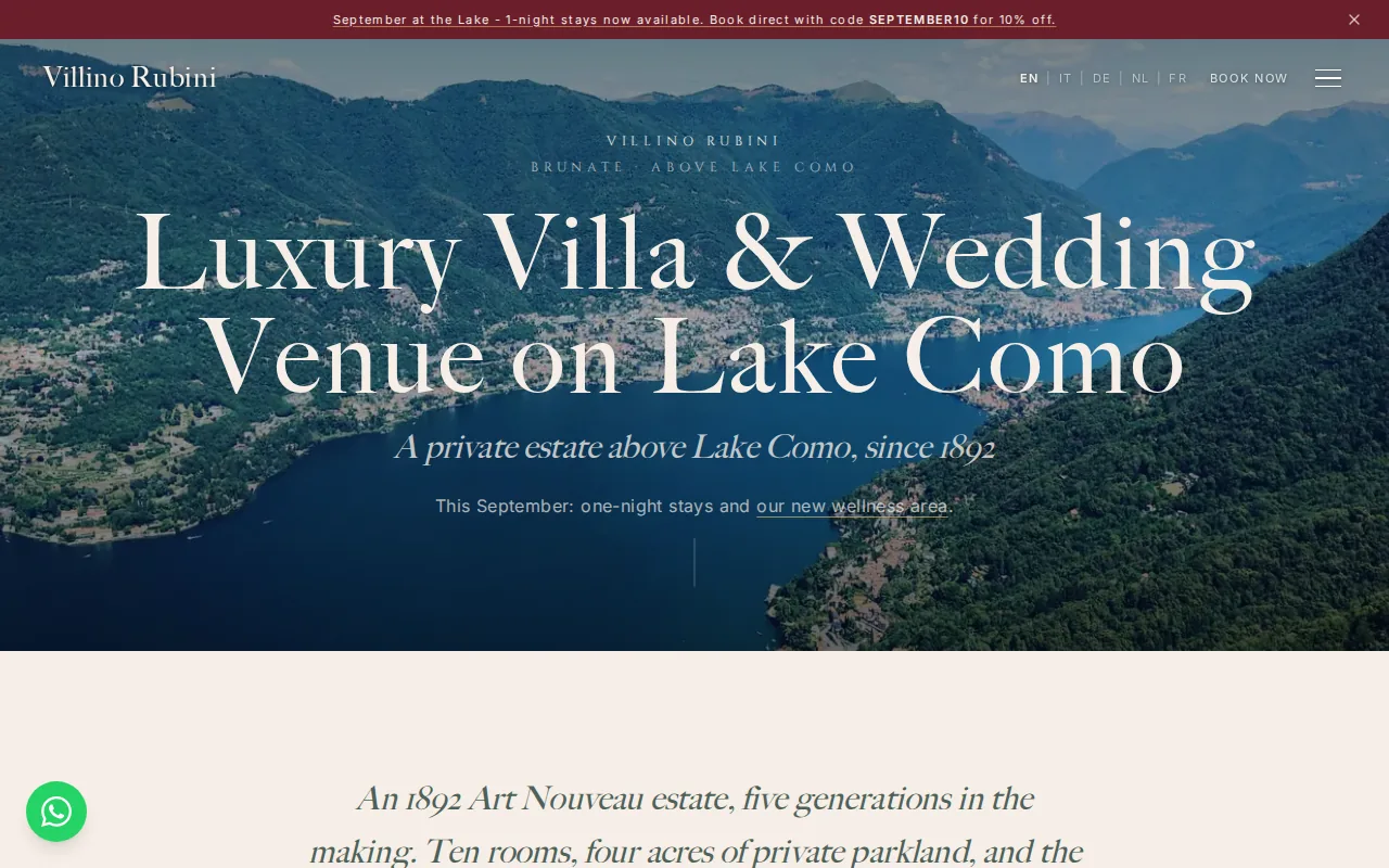 Screenshot of the Villino Rubini website