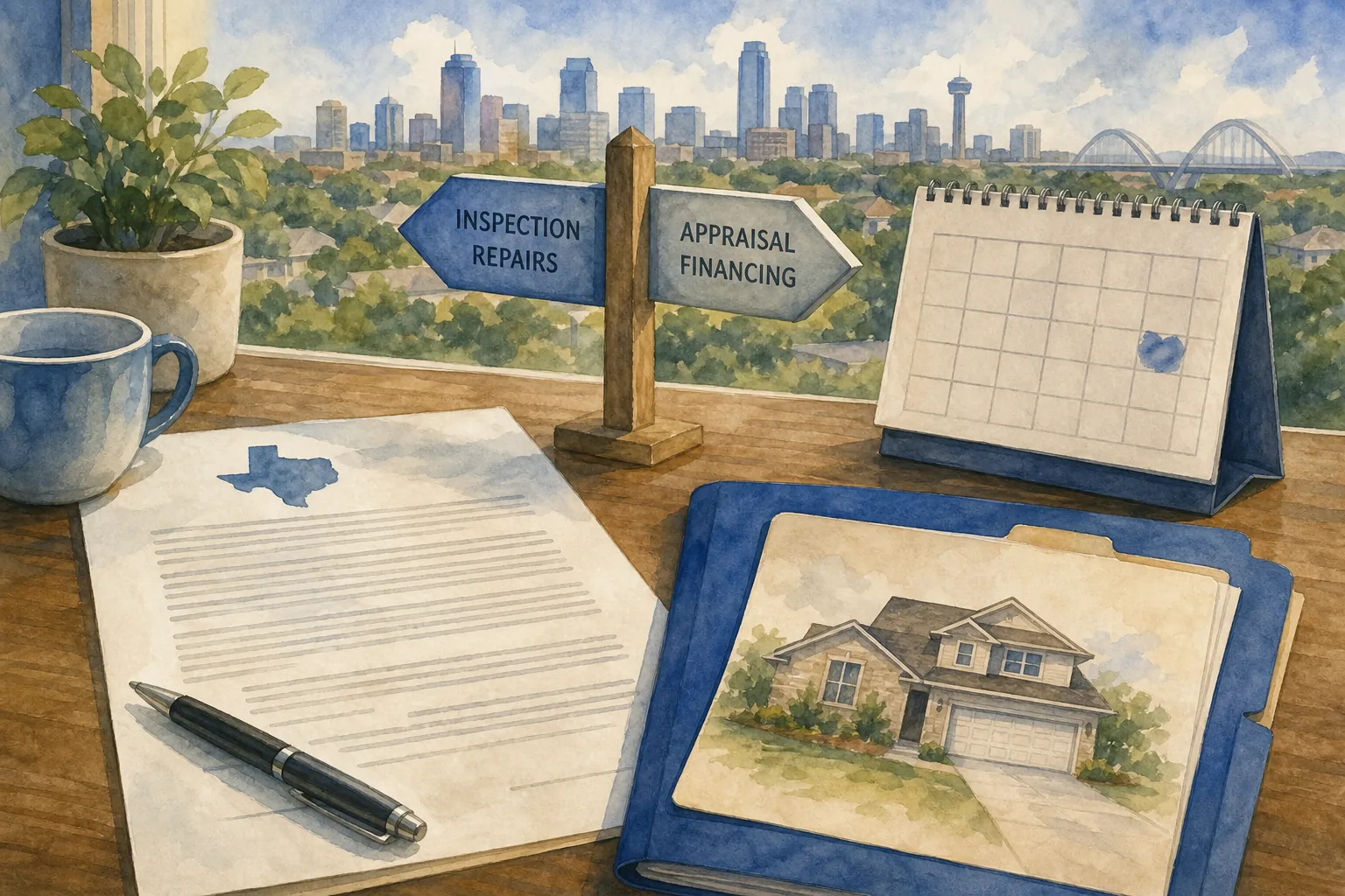 Texas home contract showing appraisal gap and inspection negotiation choices.
