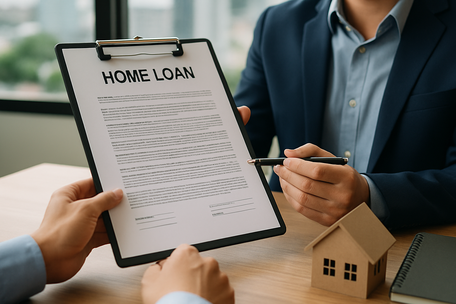 Close-up of hands exchanging home loan documents with a Perth-based broker. Alt: Home loan broker Perth managing loan paperwork.