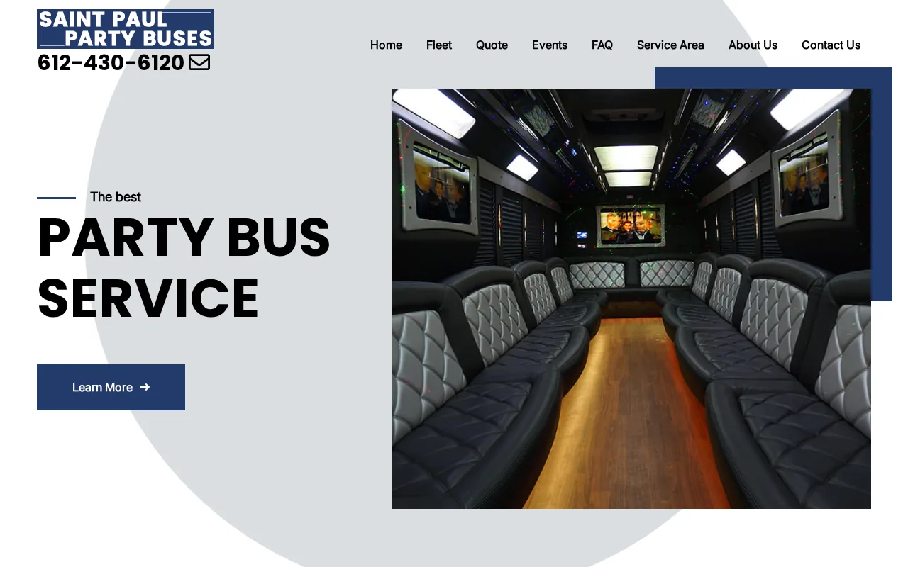 Screenshot of the St Paul Party Bus website