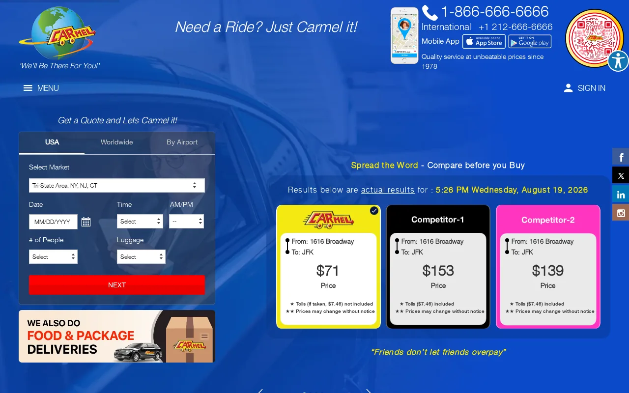 Screenshot of the Carmel Limo website