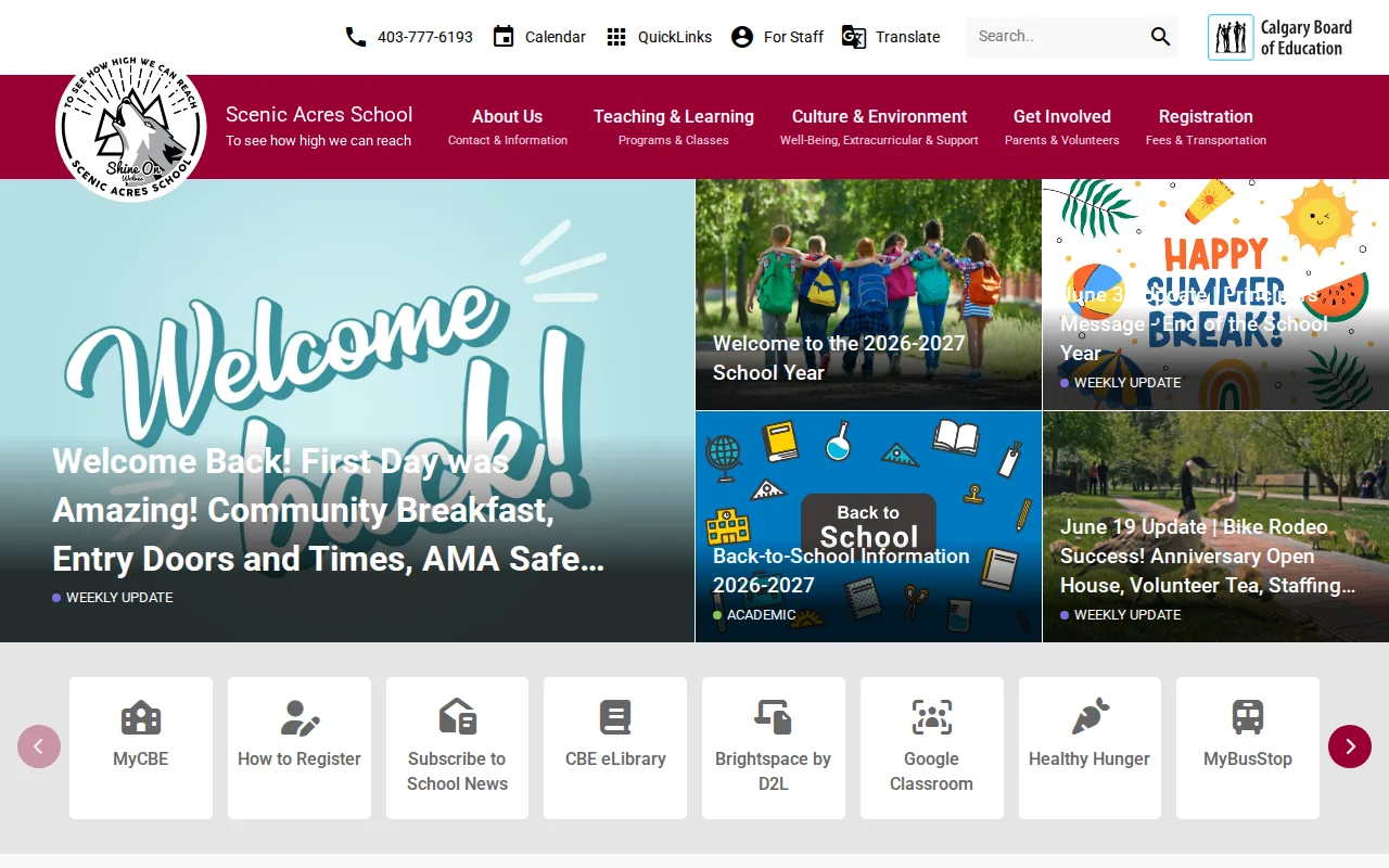 Screenshot of the Scenic Acres / Varsity website