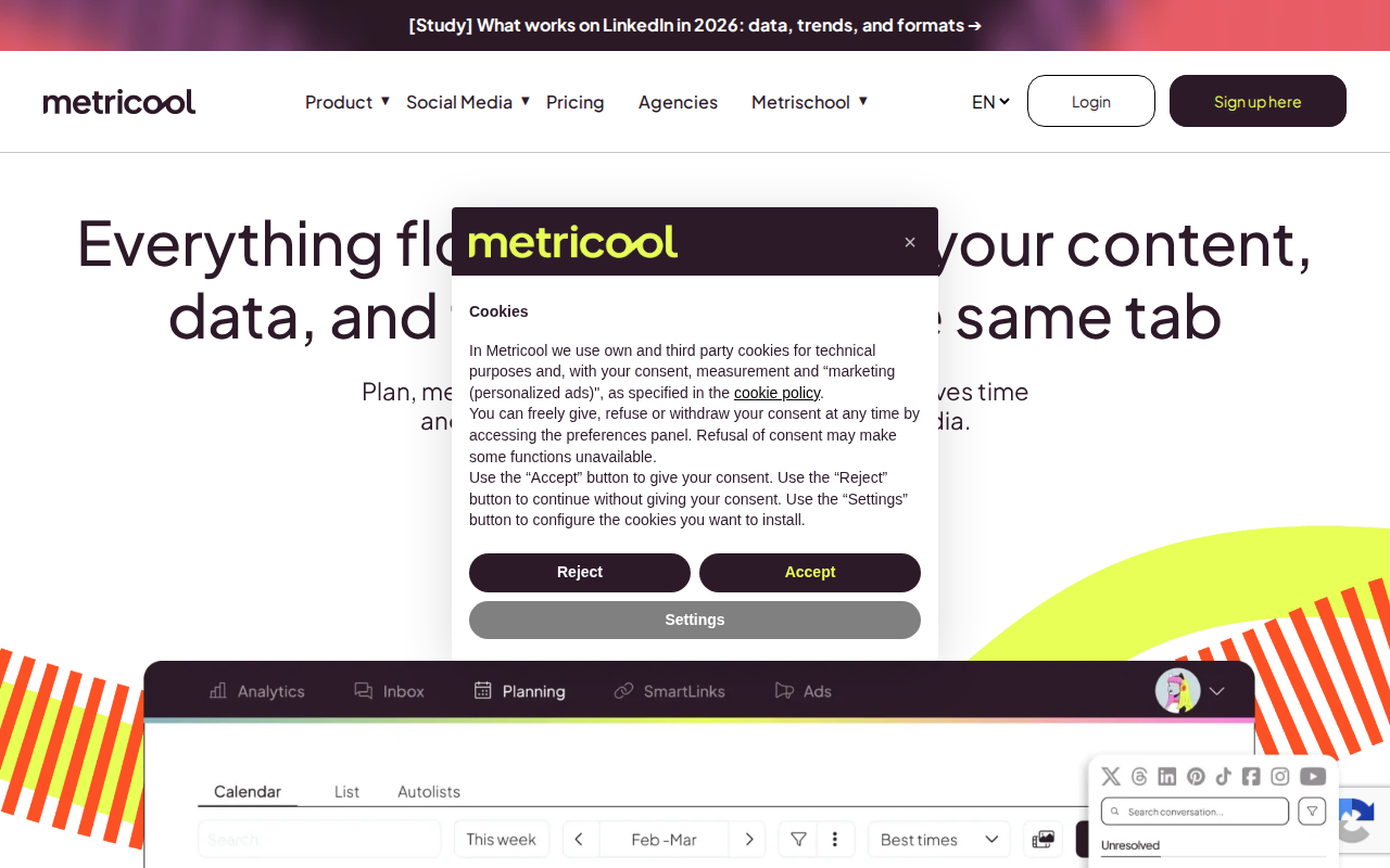 Metricool homepage screenshot