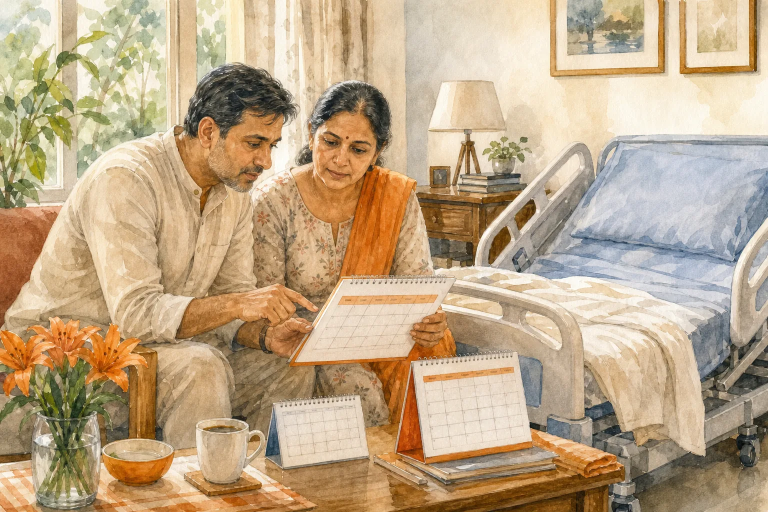 Family planning hospital bed rental length for home care in India.
