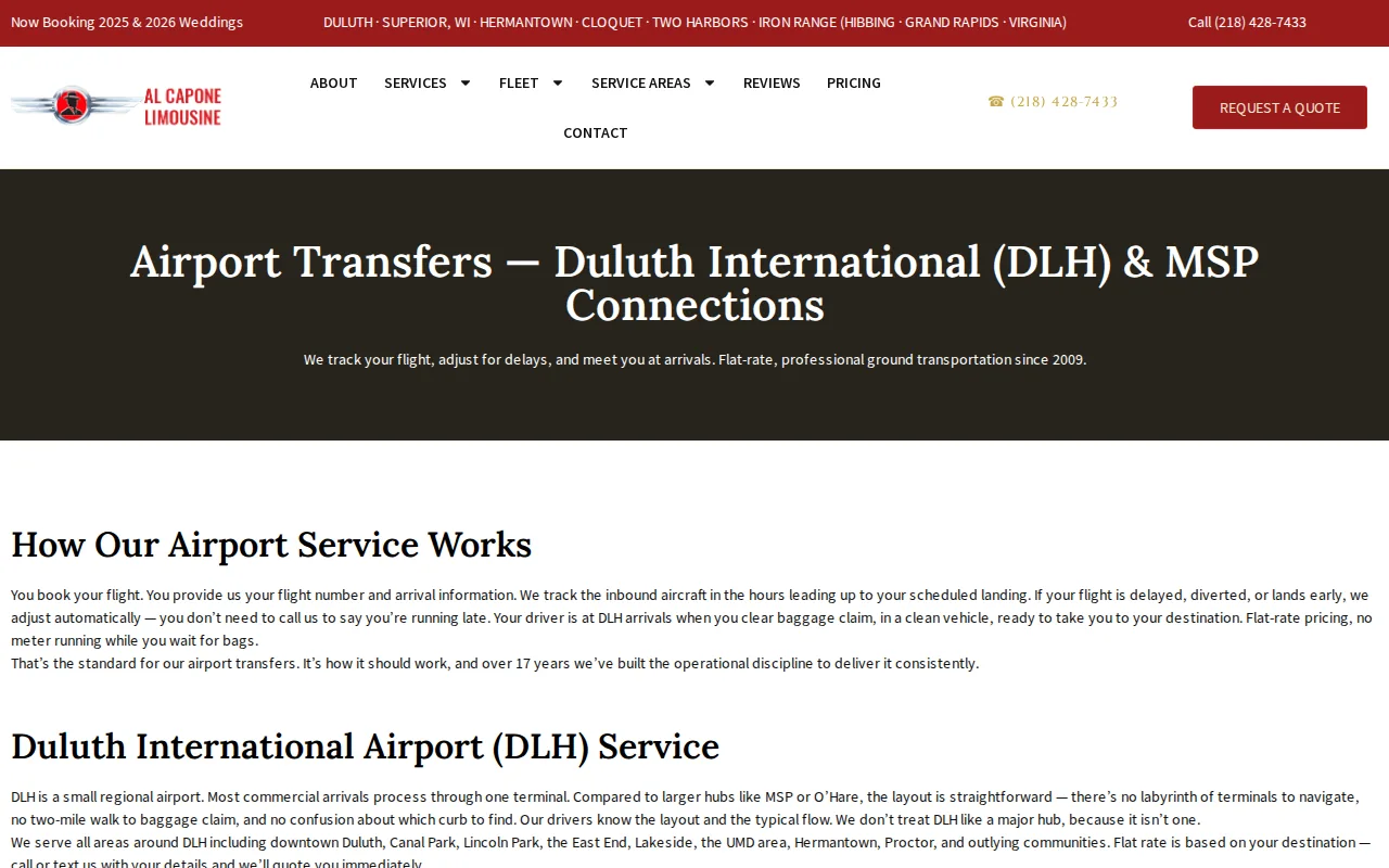 Screenshot of the Al Capone Limousine website