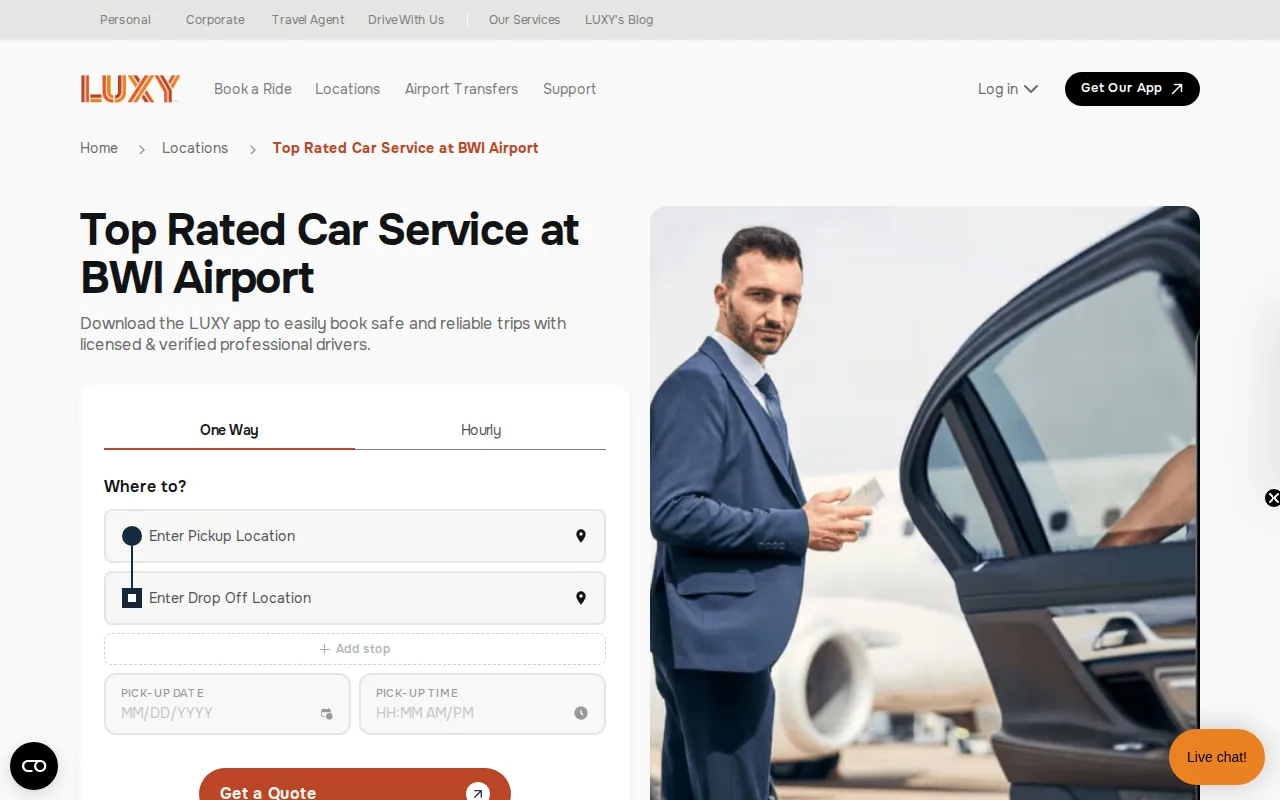 Screenshot of the LUXY Ride website