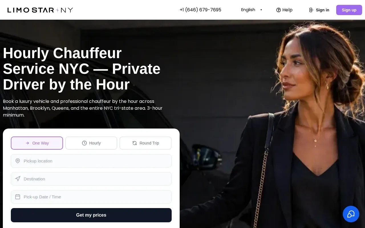Screenshot of the Hourly Chauffeur Service NYC by Limo Star NYC website