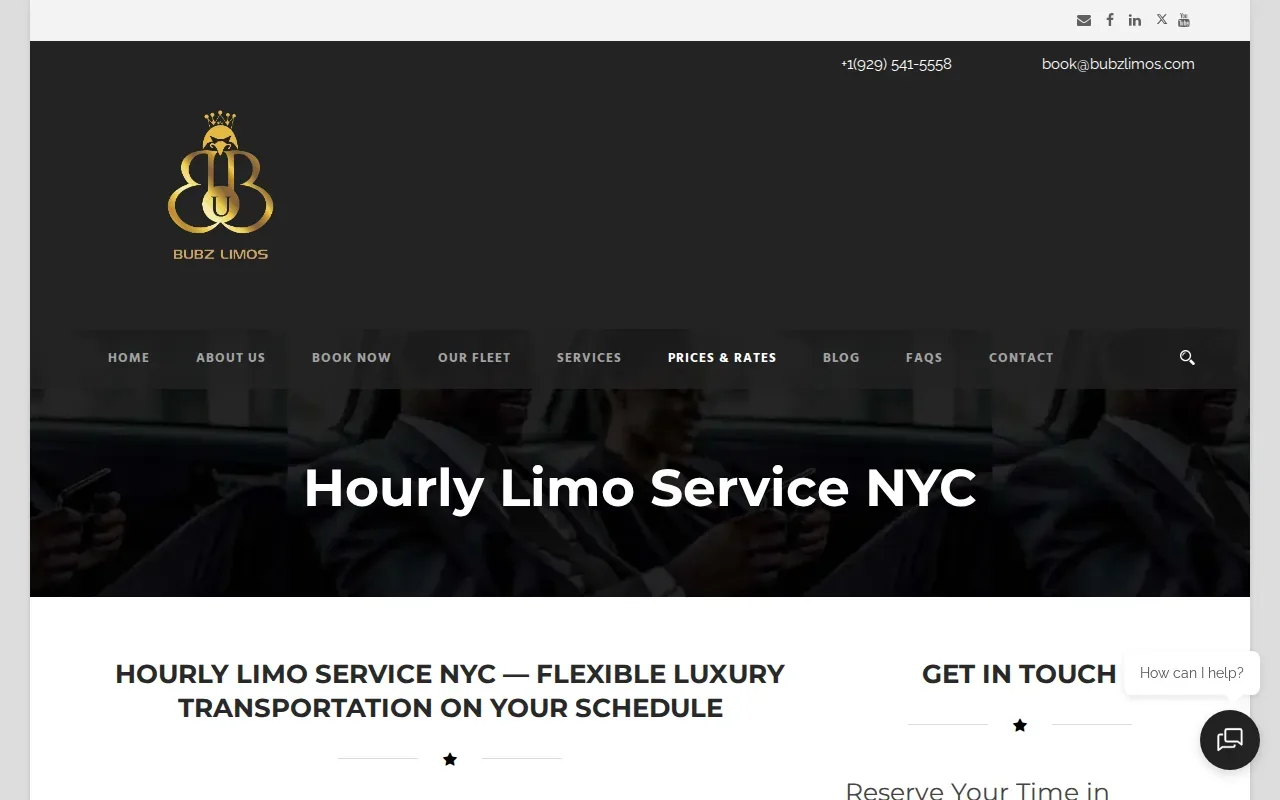 Screenshot of the Hourly Limo Service NYC by Bubz Limos website