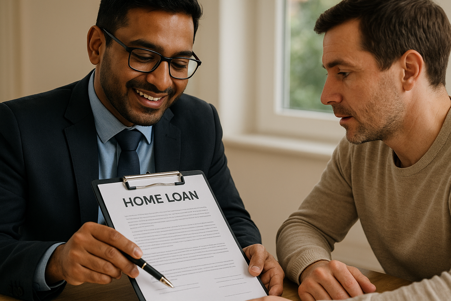 Close-up of a home loan broker discussing paperwork with a Wellard homeowner. Alt: Home loan broker Wellard providing tailored mortgage advice.