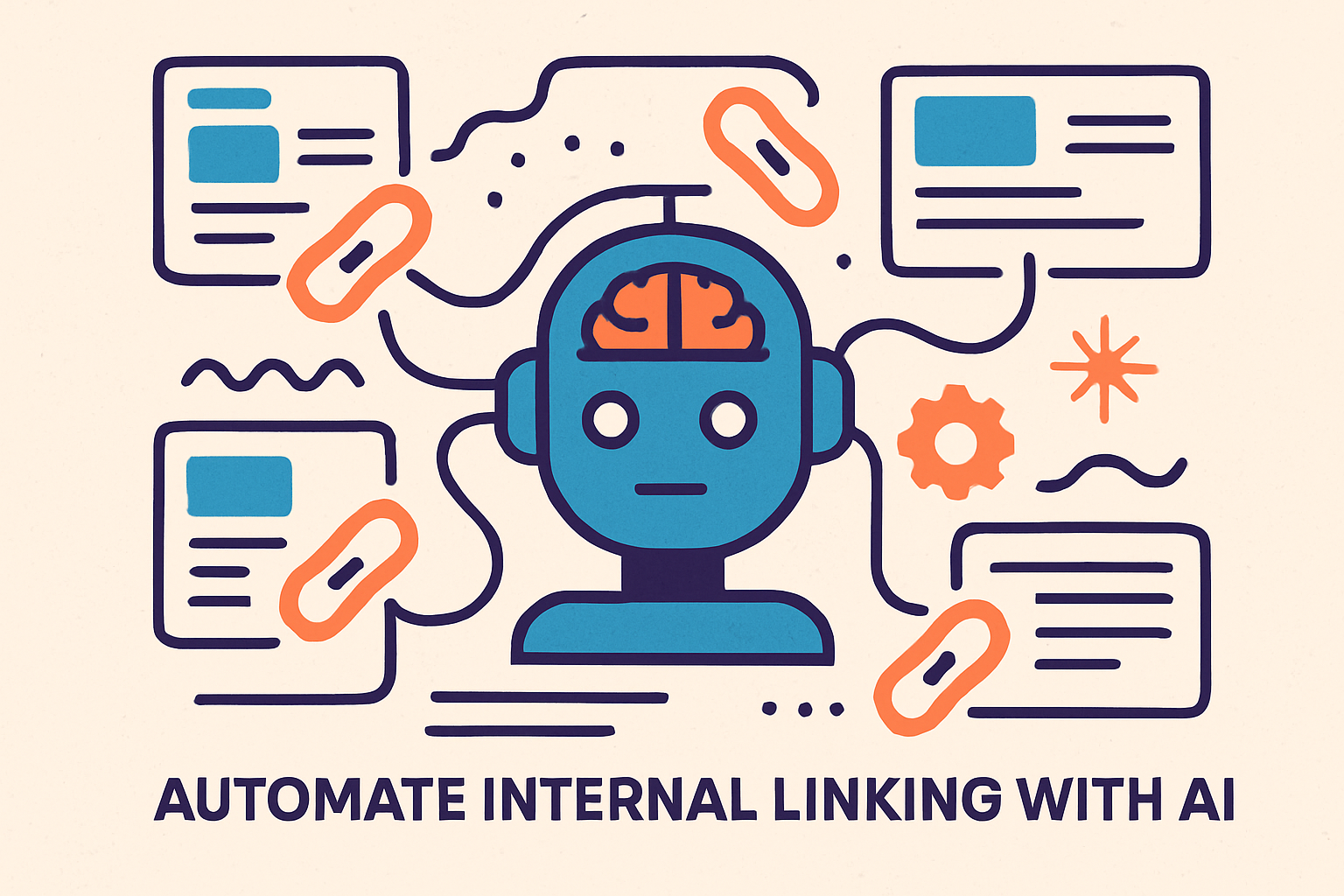 Abstract AI visualization of internal linking process. Alt: automate internal linking with AI concept illustration.