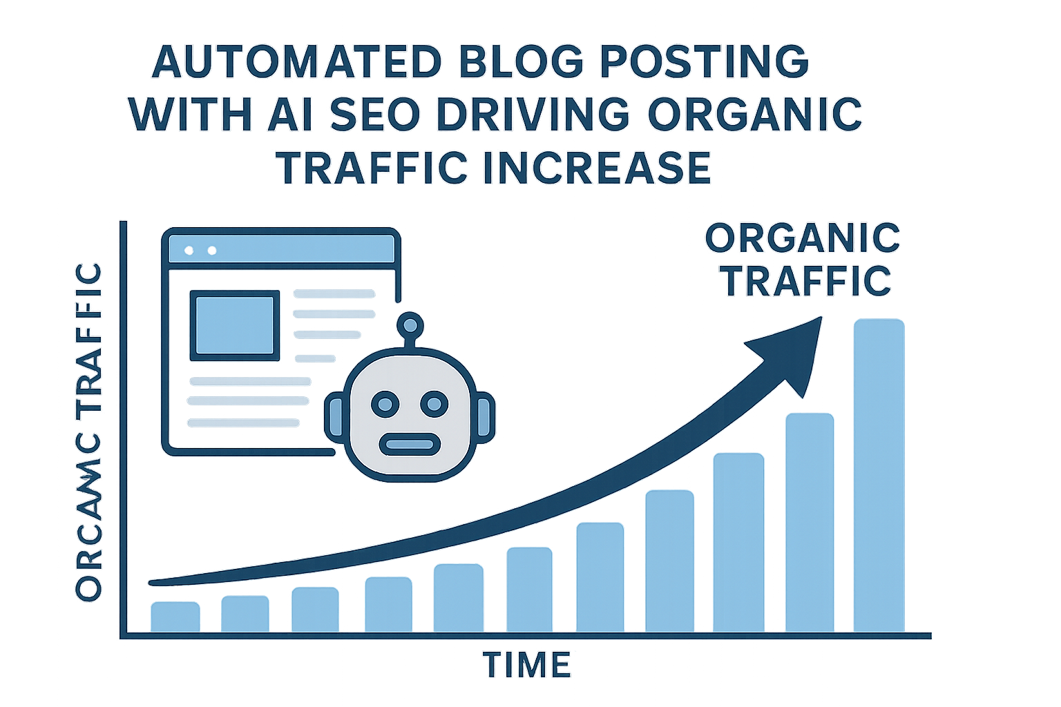Chart illustrating blog traffic growth correlated with automated AI SEO content posting. Alt: automated blog posting with AI SEO driving organic traffic increase graph.