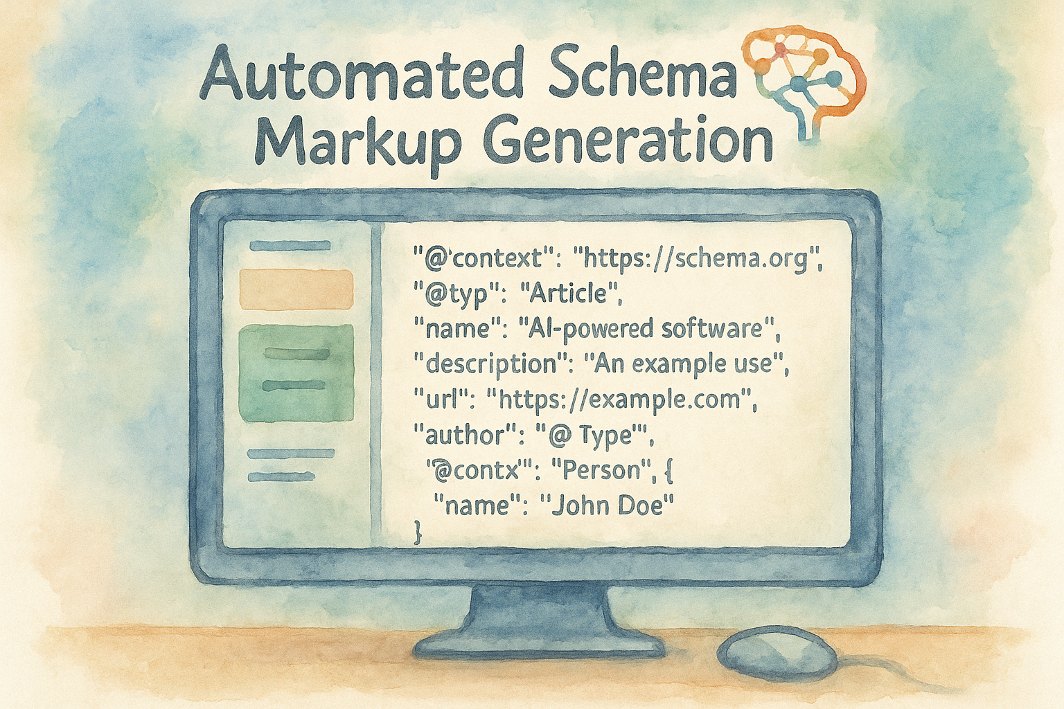AI-powered interface displaying automated generation of JSON-LD schema markup code. Alt: Automated schema markup generation using AI-powered software.