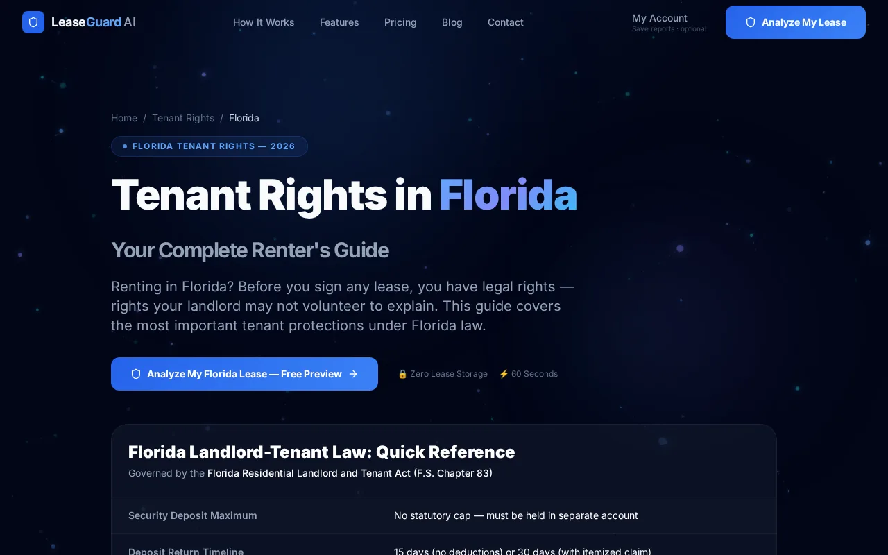 Screenshot of the LeaseGuard AI website