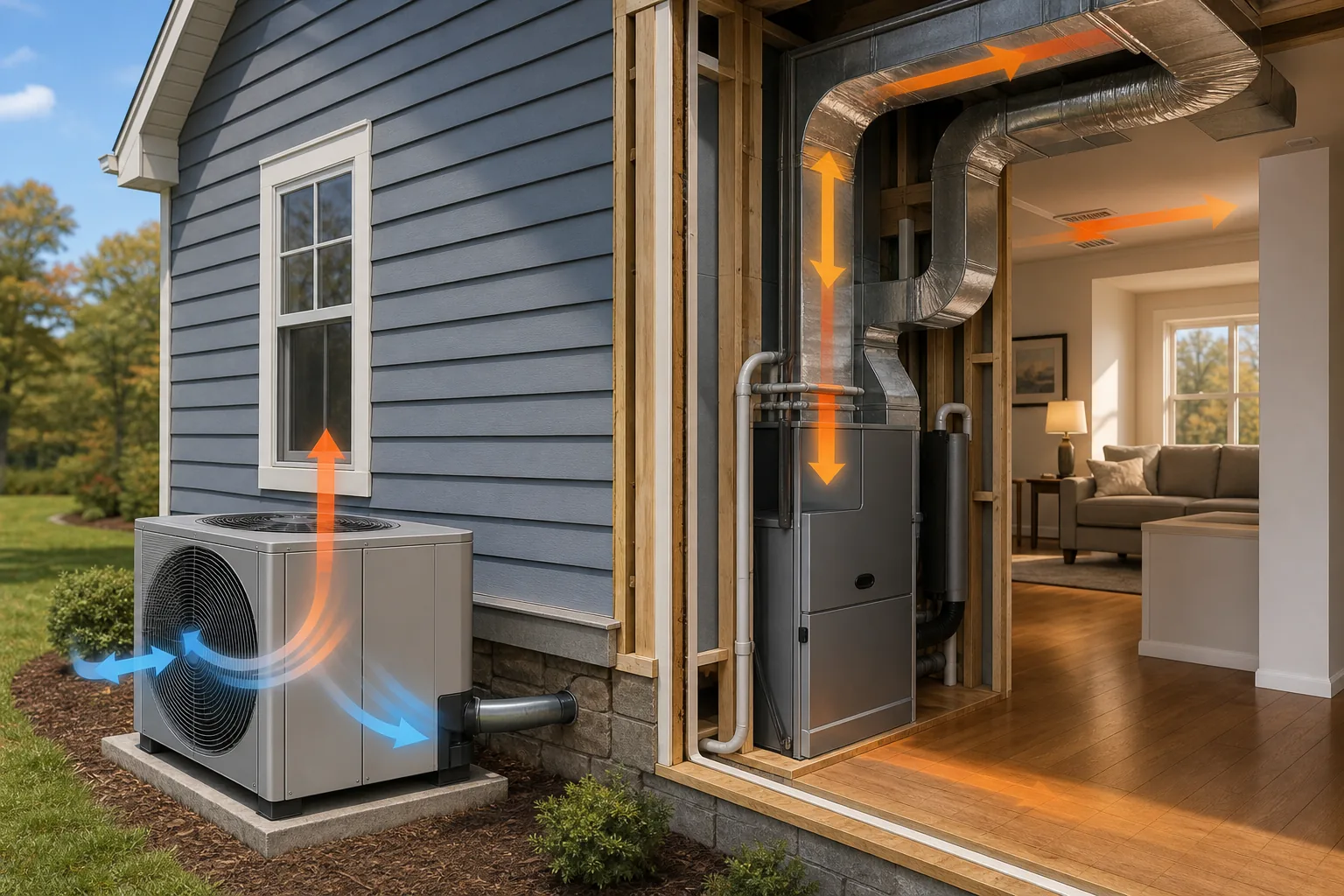 modern heat pump transferring heat between an East Tennessee home and outdoor air.