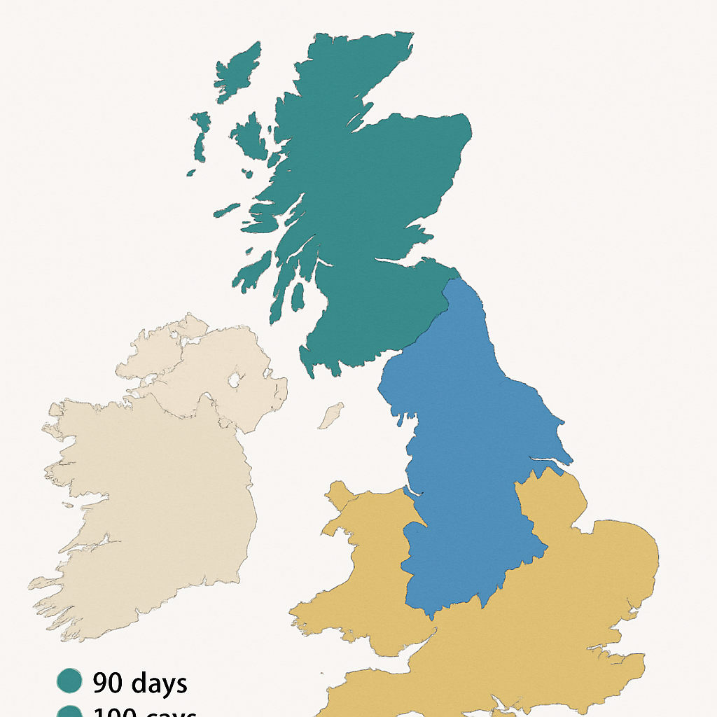 A map of the UK highlighting regional mortgage pre‑approval expiry variations. Alt: Map showing how long mortgage pre‑approval lasts in different UK regions.