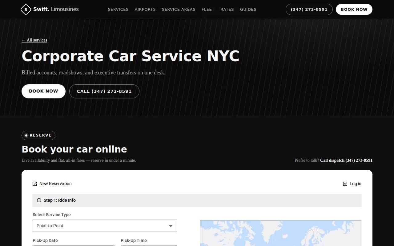 Screenshot of the Swift Limousines website