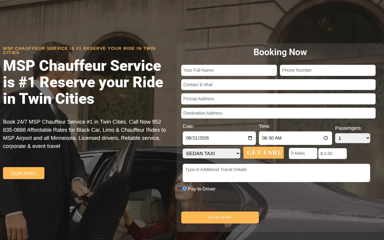 Screenshot of the MSP Chauffeur Service website