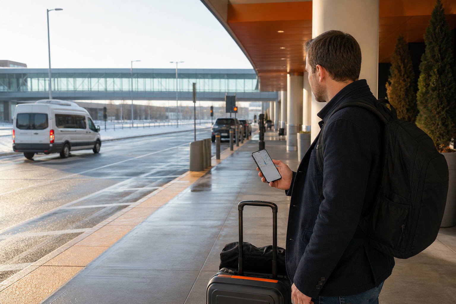 traveler checking an Uber airport fare from Minneapolis to MSP.